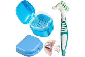 ‎MELLYSTORE Zahnprothesen Behälter 3pcs Prothesendose Reise Prothesenreiniger Bürste Zahnspangen Aufbewahrungsbox Gebiss Aufbewahrung Spangendose Zahnspangendose für Zahnersatz (Hellblau)