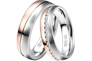 DOOSTI Damen Herren Ring Bicolor Silber Rosegold Edelstahl Damenring Herrenring als Partnerring Freundschaftsring Verlobungsring Mann Frau