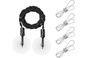 TAFACE Corde à Linge de Voyage 1pc, 4 Pinces en Acier Inoxydable, Corde à Linge rétractable, Longe à Linge Portable avec Crochet et Ventouse, Convient pour Les Voyages, Le Camping en Plein air (Noir)