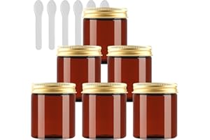 PQPAUTY 6 Pieza Marrón Tarro de Cosmética de Plástico 250g Envases Cosmética Plástico 250 ml con Tapa Oro Botella de Crema Tanque para Productos Cosméticos Ungüento