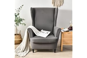 CHNSHOME Copripoltrona con Orecchie 1 Posto Elasticizzato 2 Pezzi Coprisedile con Orecchie Fodera per Pouf Fodere per poltrone Elastiche Grigio Scuro