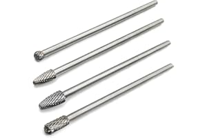LYHLYA Juego de 4 rebabas rotativas de carburo de corte doble de 6 pulgadas de largo alcance con broca de carburo de tungsteno de 1/4 pulgadas para tallar, perforar, grabar, pulir metales