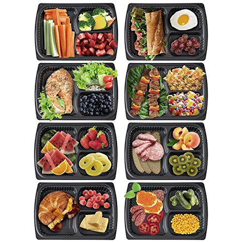 3 Fach Meal Prep Behälter, 100% Auslaufsicher Bento Box / Lunch Boxen, Lagerbehälter für Lebensmittel. Stapelbar, Wiederverwendbar und BPA-frei Aufbewahrungsbox. Mikrowellenfest, Gefrierschrank geeignet, Portions-Trennwände – (10 Stück) (12 Stück) - 6