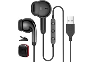 AIAUXAI USB Headset for PC Laptop, Wired USB Headphones with Microphone for Computer, In Ear Earphones Stereo Noise Cancelling Business Office Headsets for HP Dell Laptop for Surface Switch,Black