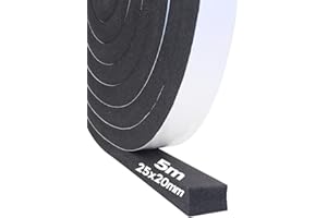 STORYSTORE Cinta adhesiva de espuma autoadhesiva 25 mm (ancho) x 20 mm (profundidad), cinta aislante para puertas y ventanas, anticolisión, insonorización, resistente a la intemperie, ongitud total 5 m