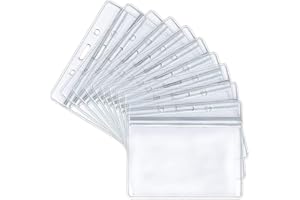 BEHAHAI 40 PCS Plastic Card Holder, Transparent Clear Horizontal Waterproof Name Tag Badge ID Card Holders ID Badge Card Plastic Wallets Pocket Holder Double Sided Badge Holders Lanyard Card Holder