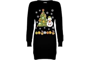 Fashion Star Women's Christmas Snowflakes Xmas Elf Santa Reindeer Printed Fleece Knitted Sweatshirt Jumper Mini Dress