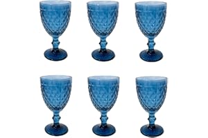 Solycarpa Set de 6 Verres Bleues en Cristal. Modèle Transparent Personnalisé pour Fête ou Mariage, Original et Résistant. Idéal pour Le Vin, Le Champgne ou l'eau.