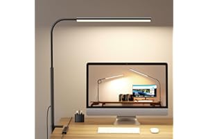 WHW3WIN LED Desk Lamp with Clamp - Flexible Gooseneck - 5 Lighting Modes, 11 Brightness Levels, Timer & Memory, Eye-Comfort Study/Nail Light, 12W Adapter Included - Black