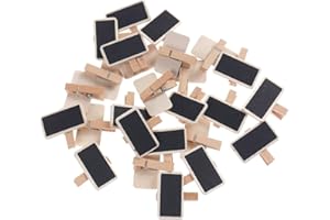 Youery 50 Mini-Tafeln aus Holz, Nachricht, rechteckig, Schiefer, mit Clip, Kartenschild, Memo, Etiketten, Platzmarkierung, Tischnummer, Foto, Tags, Dekoration, Hochzeit