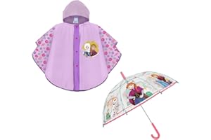 bgn Mantellina Pioggia e Ombrello Trasparente FROZEN 2 Poncho Antipioggia 3-6 anni Impermeabile Bambina Bimba Mantella ANNA ELSA, Mantella e Ombrello Frozen