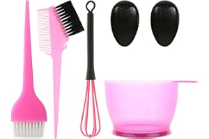 SYXLS 24/6 szt. Zestaw Narzędzi do Farbowania Włosów, DIY Salonu Fryzjerskiego do Farbowania Włosów Narzędzia do Farbowania Włosów, Zestaw Pędzli do Farbowania Włosów (6-kawałki różowe)