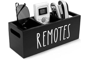 KTCINA Remote Control Holder 3 Compartment Wood Remote Caddy TV Remotes Holder, Large Remotes Organizer Caddy Pen Holders Storage Accessories for Nightstand, Bedside End Table(Black)