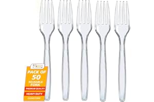 PRICE BEATER Reusable Forks (Clear) – Pack of 50 | for Indoor and Outdoor Parties