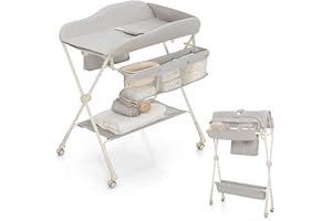 DREAMADE Wickeltisch Klappbar mit Wasserbecken, Wickelkombination Höhenverstellbar und Mobil, Wickelstation mit Ablage Sicher