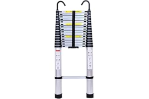 XINNG 6.2M/20.3FT Extendable Aluminum Ladder Telescopic Loft Ladder Collapsible Step Ladders with Detachable Hook Heavy Duty 330lbs/150kg Capacity EN131 Standard