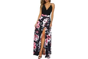 Newshows Women's Summer V Neck Spaghetti Strap Sleeveless Casual Split Long Maxi Dress