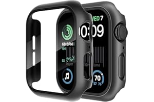 ULuck 2 Pack Case With Tempered Glass Sceen Protector Compatible With Apple Watch SE 2023/ Series 6//SE/5/4 44mm, Hard PC Case Overall Protective Cover -Black