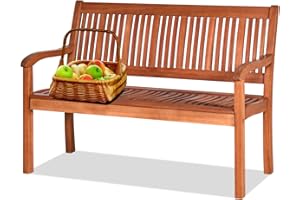 GIANTEX Panchina da Esterno in Legno a 2 Posti, Panchina da Parco Resistente alle Intemperie a 2 Posti, Panca da Giardino in Legno Massiccio da 360 kg,126x63x91 cm, Naturale