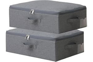 Amonsen Confezione da 2, 52 x 36 x 16 cm, sottili contenitori pieghevoli con morbida chiusura lampo, antipolvere e lavabili per scaffali, armadi, guardaroba, grigio nero