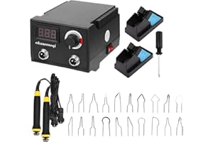 OKANEMOQI Pirografo per Legno, Kit professionale per pirografia da 100 W Kit per pirografia digitale regolabile con punte per pirografia da 20 pezzi Bruciatore a legna per principianti e adulti