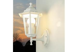 Applique d'extérieur Paris en blanc avec bras orienté vers le haut en forme de lanterne de style rustique étanche IP44 E27 ideal pour le jardin