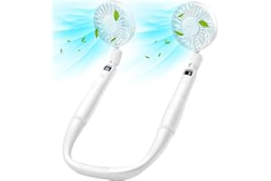Acxilexy Ventilateur Nuque et Ventilateur à Main, 2 En 1 Ventilateur de Cou Rechargeable avec écran LED, Ventilateur Portable Réglable à 360°, Idéal pour Bureau, Voyage, en Plein Air (White)