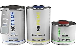 MG PRIME Pintura del coche Set de botes para Audi LY7W / 5B Silbersee Metallic/Silver See Metallic Pintura base 2 componentes pintura transparente lista para pulverizar 2,5 listo