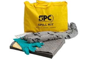 SPC® by Brady Kit Anti-Pollution Universel – Kit Absorbant pour Huiles, Eau, Solvants et Liquides de Refroidissement, Inclus 10 Feuilles Absorbantes, 2 Boudins, Gants et Sac de Déchet - Spill Kit