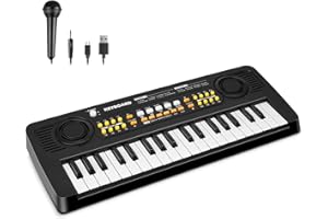 QIQUBOX 37 Tasten Kinder Klavier Keyboard mit Mikrofon - Tragbare Spielzeug Kinderklavier Geschenke Weihnachten Geburtstag für Kinder ab 3 4 5 6 7 Jahren Jungen Mädchen Anfänger, Schwarz