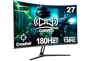 Minifire 27 Inch Gaming Monitor, 180Hz, Curved Gaming Monitor, Built in Speaker, Crosshair, 1Ms, sRGB130%, FHD 1080P Computer Screen, VESA Compatible, Eye Care Adaptive Sync HDMI＆DP Prots (MFG27C1)