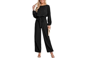 CUPSHE Damen Jumpsuit Bootskragen Langarm Overall Schlitz Hinten Weite Beine Playsuit mit Gürtel Elegant Hosenanzug