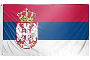 REGALOS ESTRELLA AZUL Drapeau Serbie renforcé de 90 x 150 cm avec deux œillets en métal, drapeau Serbie