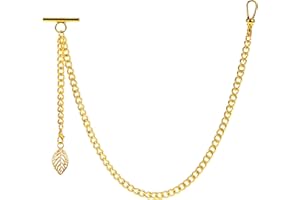 ZTA Herren Albert Kette Taschenuhr Kette Weste Kette für Männer FOB T BAR mit Schwenkverschluss mit Blatt Design Anhänger FOB Charme