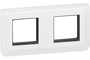 LEGRAND | Plaque Avec Support Mosaic, Montage Horizontal 2x2 Modules, Design Contemporain Blanc Brillant, Fixation À Vis Pour Boîte Encastrée, Compatible Avec Mécanismes Mosaic