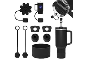 JiangLin Stanley Cup zestaw 9 akcesoriów, zawiera 2 pokrywki na słomki Stanley, 1 silikonowe etui ochronne na dole, 6 silikonowych zatyczek zabezpieczających przed wyciekiem, do kubków termicznych