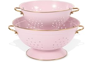 beifeier Ensemble de Passoire en Métal - 23cm et 28cm, Passoire Cuisine avec Poignée et Base pour Pâtes, Fruits et Légumes, Lavable au Lave-vaisselle (Rose)
