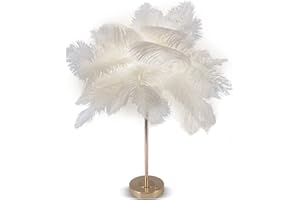 ASHATA Przełącznik Dotykowy Lampa z Piór, Lampa Stołowa z Piór, Przełącznik Dotykowy USB Lampa ze Strusich Piór 3 Kolor ściemniania Lampa Biurkowa ze złotą metalową podstawą 30 szt. Pióro