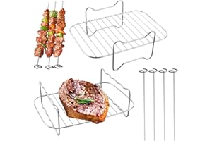 EAPMGQR 2 Stück Heißluftfritteuse Grillrost Spieße Luftfritteusen Gestell mit 4 Spießchen, Edelstahl Grillrost und Dämpfen Rack für Heißluftfritteuse Zubehör Airfryer Zubehör Grillrost Gitter für Heißluftfrit