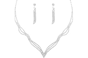YOLEV Parure Gioielli Donna da Sposa Set di Orecchini da Collana con Strass da Sposa Set di Gioielli da Ballo Set di Gioielli da Festa Bigiotteria Donna e Ragazze