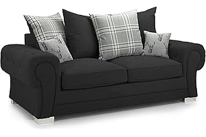 STYLISHSOFA Black Suede Fabric Sofa - 3+2 Seater Sofa Settee - 2 Seater Suite - 3 Seater Couch - Modern Sofa Set - Cheap Couch - Living Room Furniture Delivery All Over UK (3 Seater Sofa)