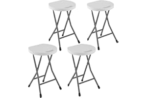 Outsunny Folding Stool Set of 4, Decorative Garden Stool Chair with Safety Latch, Foldable Garden Stools with Powder-Coated Steel Legs HDPE Seat and Handle for Indoor and Outdoor, White