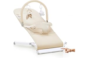 Lilian&Gema Foldable Baby Rocker, 2-Level Tilt Adjustment, 3-Point Safety Belt, with Music and Carry Bag, Baby Bouncer for Newborns 0-6 Months, Baby Rocker Newborn, Lightweight and Portable