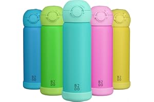 B2DO Gourde Enfant Isotherme 500ml Vert de Mer | Bouteille Isotherme Antifuite et Isolée pour École | Gourde sans BPA avec Paille pour Enfants