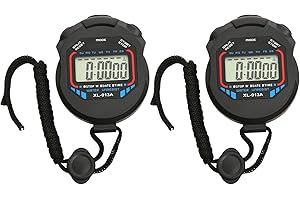 OTAIVE 2pcs Sports Stopwatch Timer, Digital Stopwatch with Clock Calendar Alarm, Large Display Shockproof Stopwatch for Coaches Swimming Running Sports Training(Black)