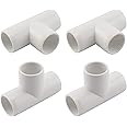 SDTC Tech 4-Pack 1" Tee PVC Fitting 3 Way Furniture Grade Pipe Elbow Connector for DIY PVC Shelf Garden Support Structure Storage Frame