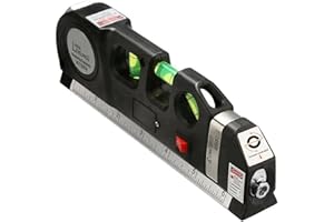 STEK Laser Spirit Level – 3 in 1 Multipurpose Self Level Retractable Double Sided Measuring Measure Tape – Horizon Cross Standard Aligner, Metric Ruler, Horizontal 180° Vertical 90°, 45°, ±0.029°=±1.0mm/m