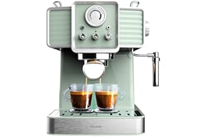 Cecotec Cafetera Express Power Espresso 20 Tradizionale Light Green. 1350 W, Espresso y Cappucicno, 20 Bares y Thermoblock, Vaporizador, Manómetro, Diseño Vintage, Capacidad 1,5 Litros