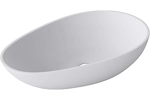 Mai & Mai Lavabo sobre Encimera Lavabo Baño | Ovalado | Blanco Mate | Mármol Fundido | 60x36x14cm | sin Orificio para Grifo sin Rebosadero | Colossum809