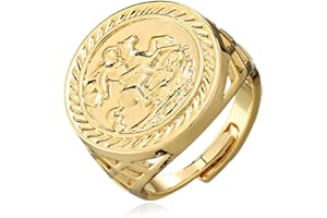THE BLING KING Gold St. George Sovereign Ring, Adjustable Ring with 18K Real Gold Plating, Premium Gold Fashion Ring Unique Jewellery Gift for Men and Teens (Size 10 - Adjustable to Fit Various Sizes)